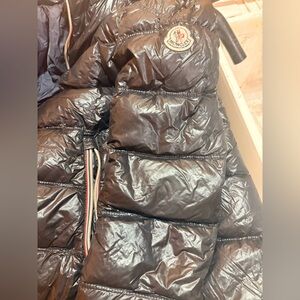 Moncler Black Shiny Quilted Down Jacket with Contrast Zip Trim